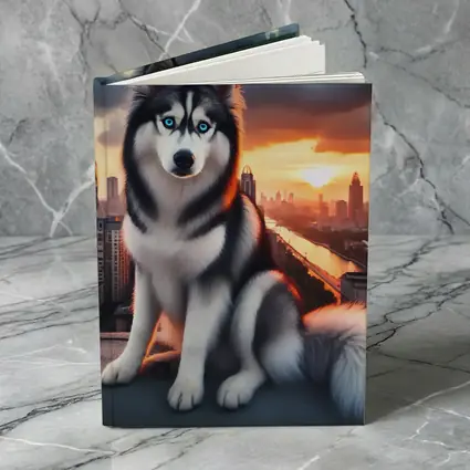 Siberian Husky Blue Eyes City Sunset