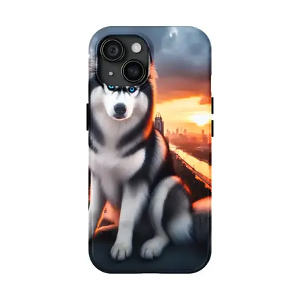 Siberian Husky Blue Eyes City Sunset