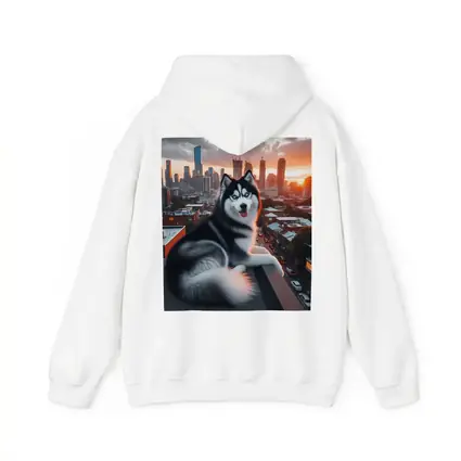 Siberian Husky Dog City Skyline Sunset