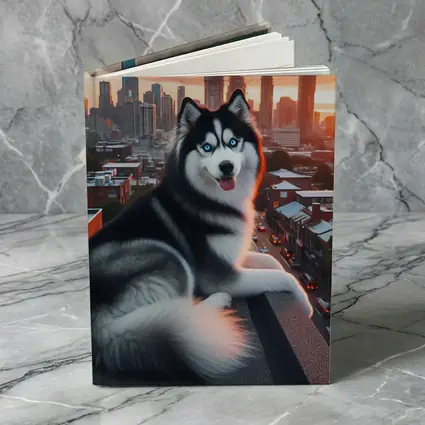 Siberian Husky Dog City Skyline Sunset