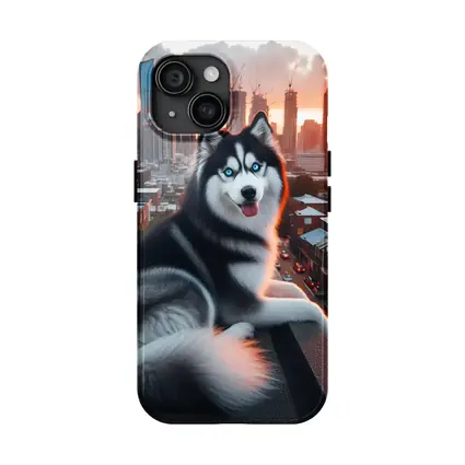 Siberian Husky Dog City Skyline Sunset