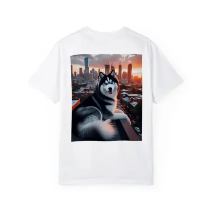 Siberian Husky Dog City Skyline Sunset