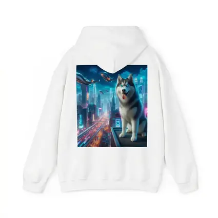 Siberian Husky Cyberpunk Neon City Night
