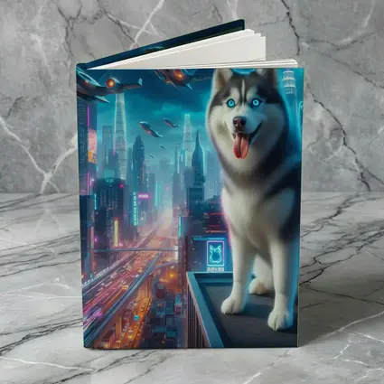 Siberian Husky Cyberpunk Neon City Night