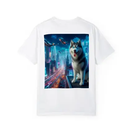 Siberian Husky Cyberpunk Neon City Night