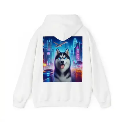 Siberian Husky Neon City Night Scene