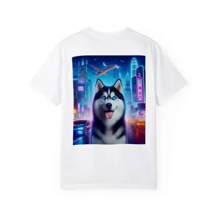 Siberian Husky Neon City Night Scene