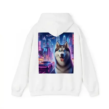 Siberian Husky Neon Cyberpunk City Night