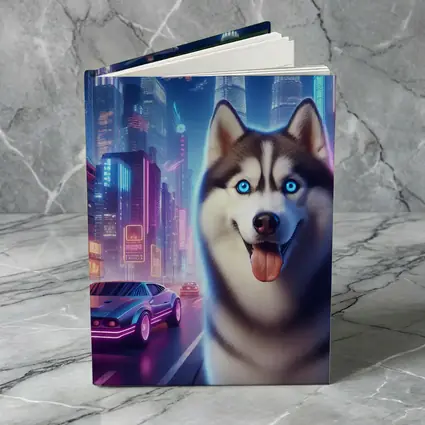 Siberian Husky Neon Cyberpunk City Night