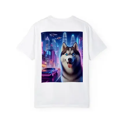 Siberian Husky Neon Cyberpunk City Night
