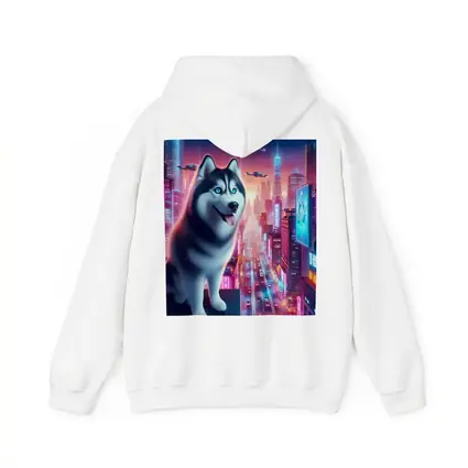 Siberian Husky Cyberpunk Neon City Night