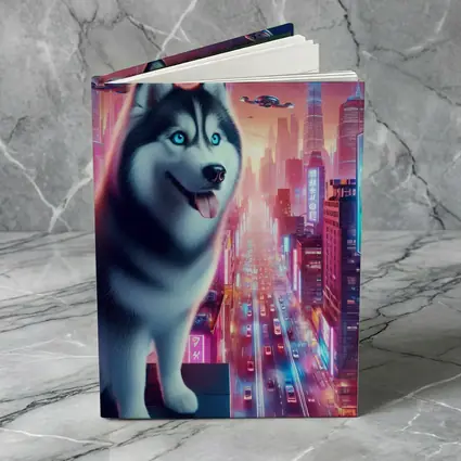 Siberian Husky Cyberpunk Neon City Night