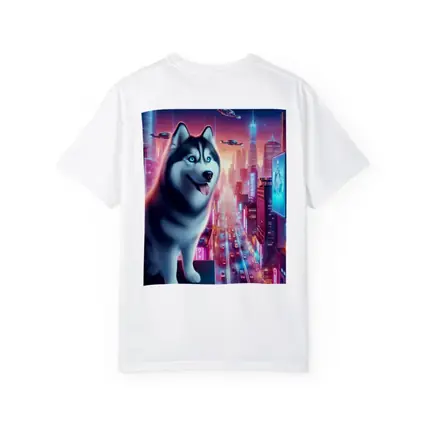 Siberian Husky Cyberpunk Neon City Night