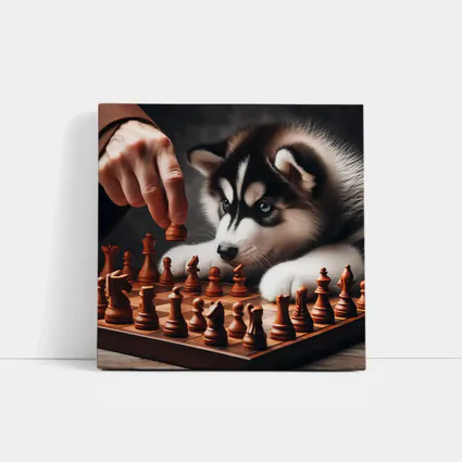 Siberian Husky Puppy Playing Chess Game