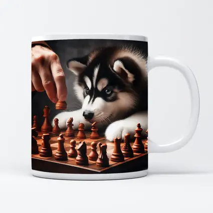 Siberian Husky Puppy Playing Chess Game