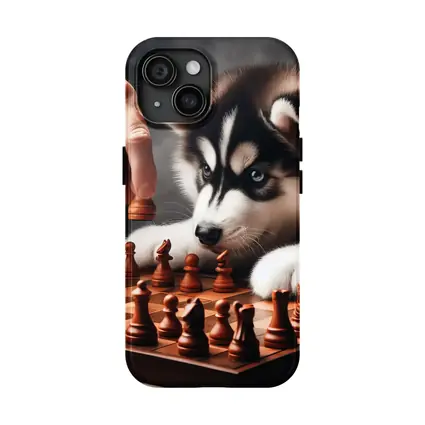 Siberian Husky Puppy Playing Chess Game