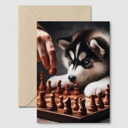 Siberian Husky Puppy Playing Chess Game