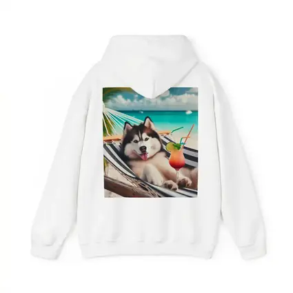 Siberian Husky Relaxing on Tropical Beach Hammock
