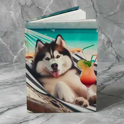 Siberian Husky Relaxing on Tropical Beach Hammock