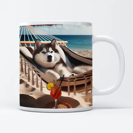 Siberian Husky Relaxing on Beach Hammock