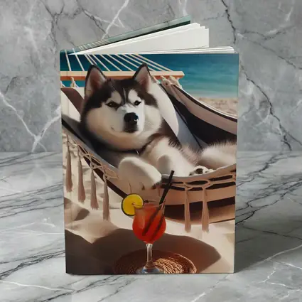 Siberian Husky Relaxing on Beach Hammock