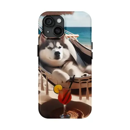 Siberian Husky Relaxing on Beach Hammock