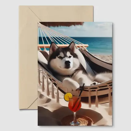 Siberian Husky Relaxing on Beach Hammock