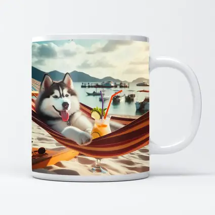 Siberian Husky Relaxing on Beach Hammock