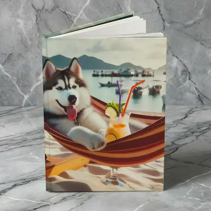 Siberian Husky Relaxing on Beach Hammock