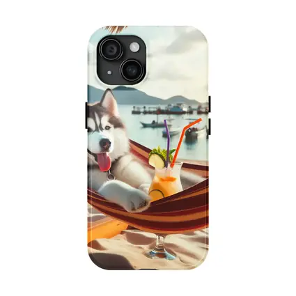 Siberian Husky Relaxing on Beach Hammock