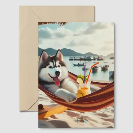 Siberian Husky Relaxing on Beach Hammock
