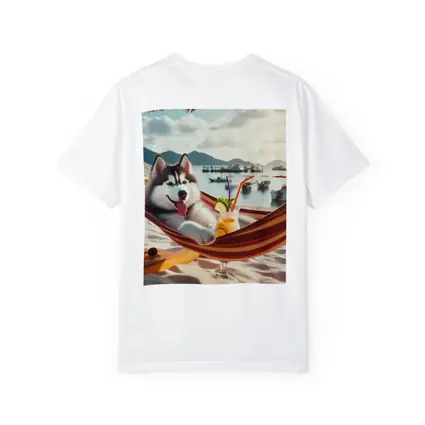 Siberian Husky Relaxing on Beach Hammock
