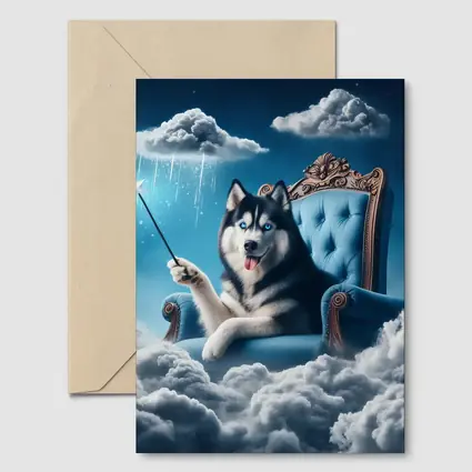 Husky Dog Wizard Magic Wand Sky Throne