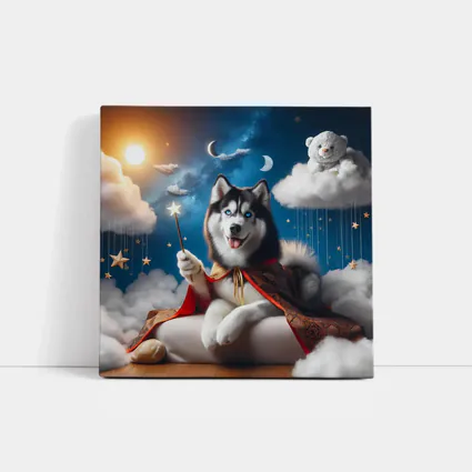 Siberian Husky Wizard Cape Stars Sky