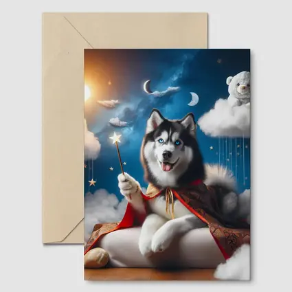 Siberian Husky Wizard Cape Stars Sky