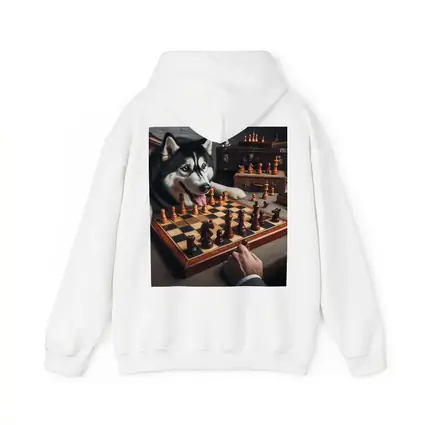 Siberian Husky Playing Chess Vintage Setting