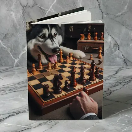 Siberian Husky Playing Chess Vintage Setting