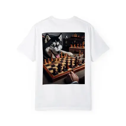 Siberian Husky Playing Chess Vintage Setting