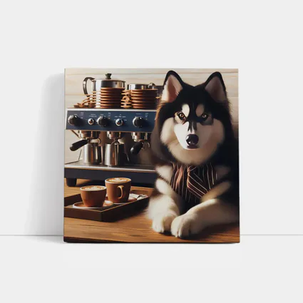 Siberian Husky Barista Espresso Machine Coffee Shop