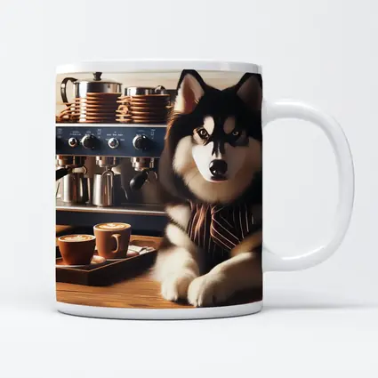Siberian Husky Barista Espresso Machine Coffee Shop