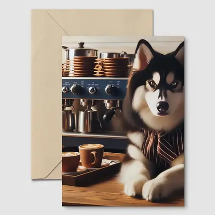 Siberian Husky Barista Espresso Machine Coffee Shop