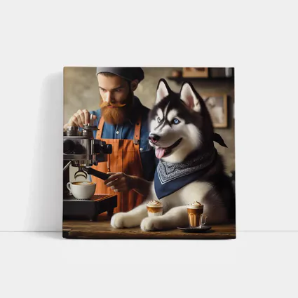Siberian Husky Barista Coffee Shop Scene