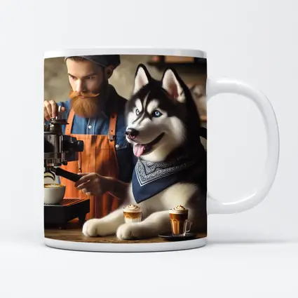 Siberian Husky Barista Coffee Shop Scene