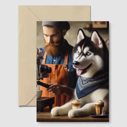 Siberian Husky Barista Coffee Shop Scene