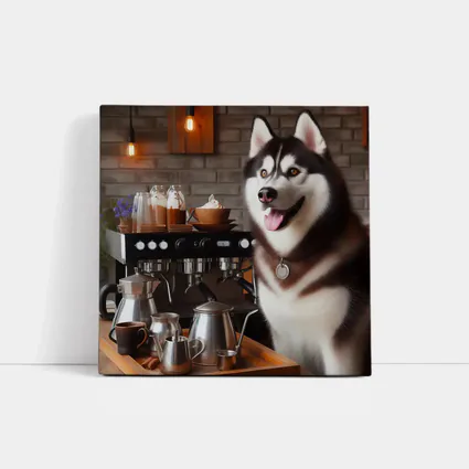 Siberian Husky Barista Coffee Shop Art