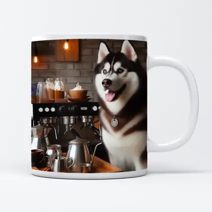 Siberian Husky Barista Coffee Shop Art