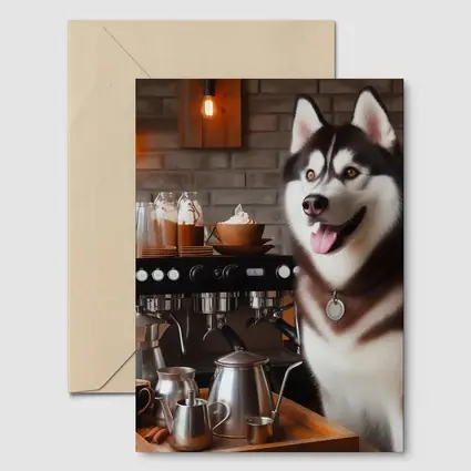 Siberian Husky Barista Coffee Shop Art