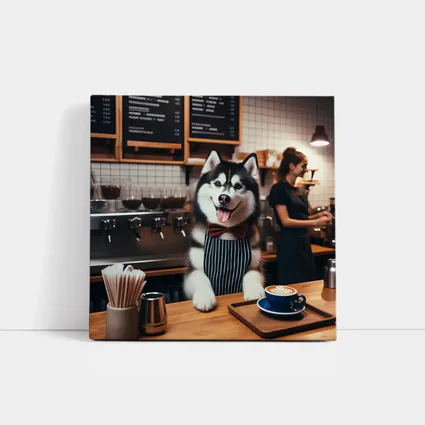 Siberian Husky Barista Working Coffee Shop