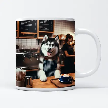 Siberian Husky Barista Working Coffee Shop