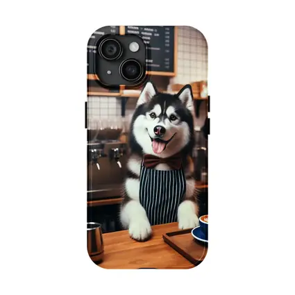 Siberian Husky Barista Working Coffee Shop
